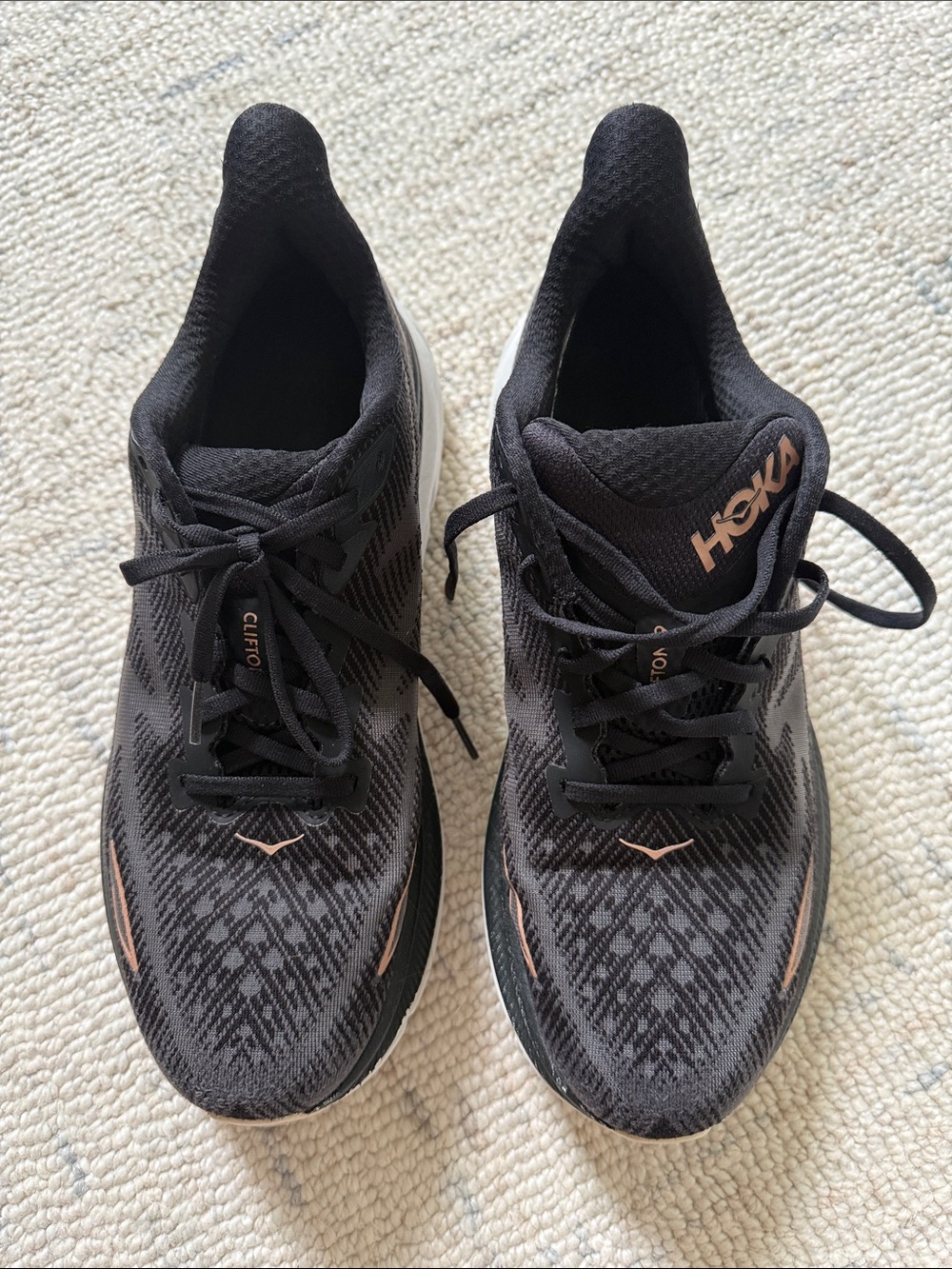 Hoka One One Clifton 9 Women’s Size 11 Black Rose Gold Running Walking Shoes